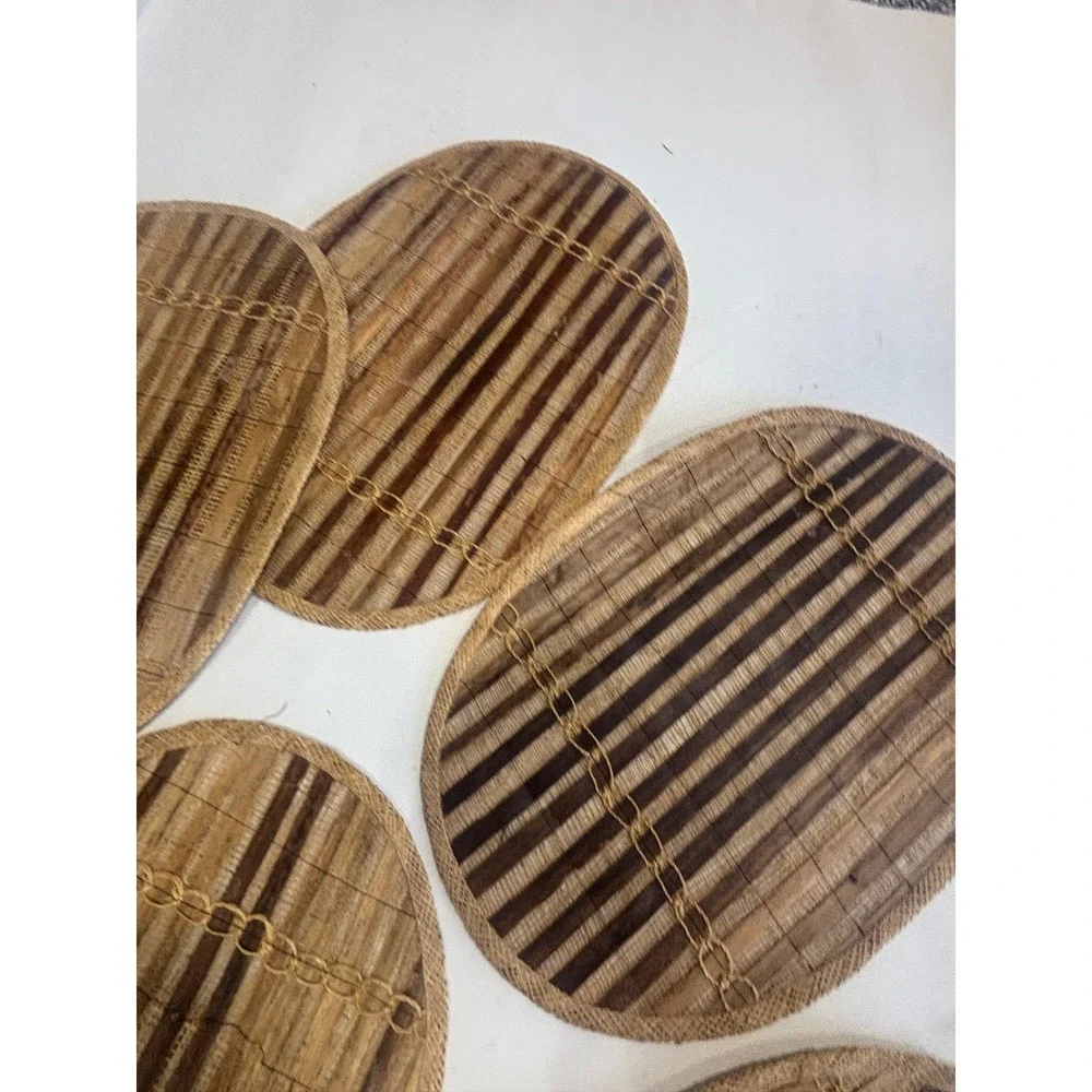Vintage Woven‎ Striped Oval Placemats Set of 5 Made in Philippines Boho Natural